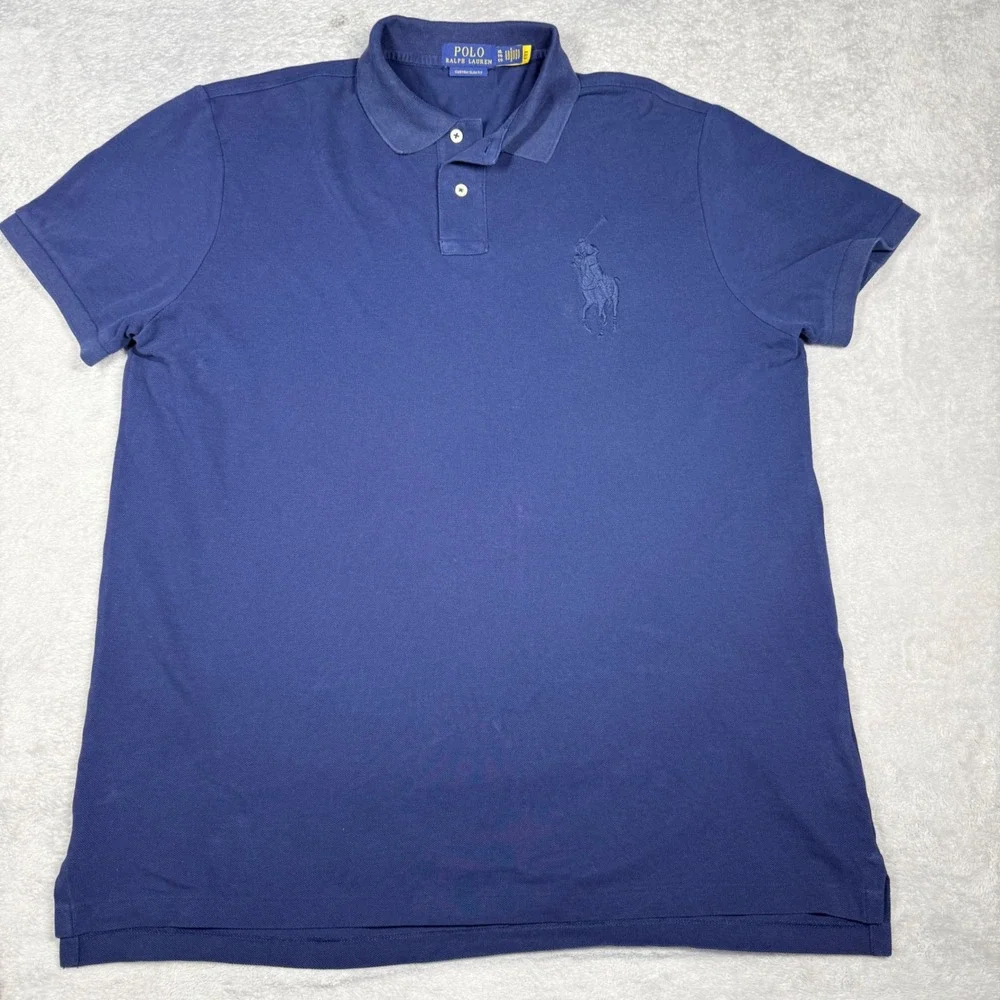 Polo Ralph Lauren Mens XL Custom Slim Fit Navy Blue Big Pony Logo Polo Shirt